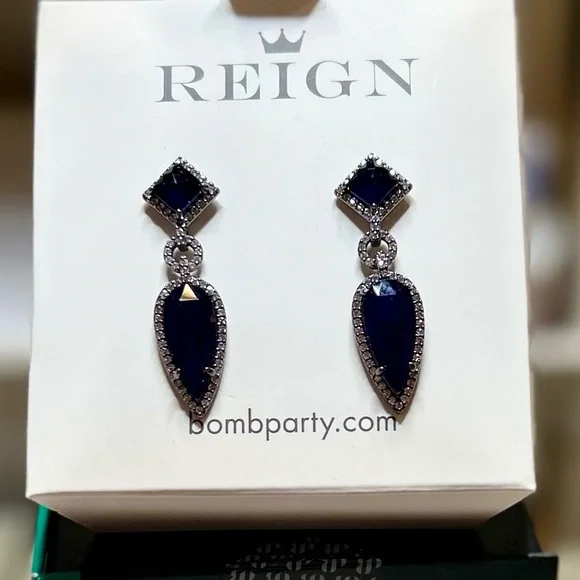 BP Jewelry Reign Collection Earrings Sapphire and Hematite - Picture 3 of 5